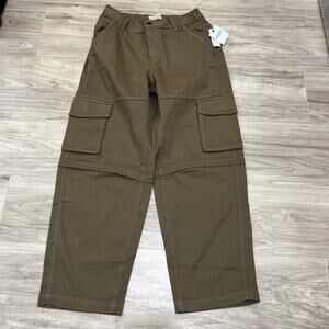 Arizona Women's Mid Rise Stretch Fabric Straight Cargo Olive Shadow Pant Size 2